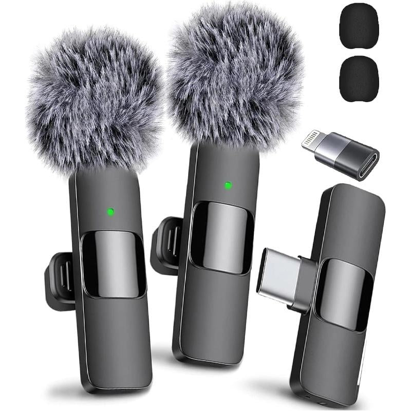2 Pcs Wireless Lavalier Microphones for Iphone, Android, Ipad - Mini Wireless Clip-On Microphones Crystal Clear Sound Quality for Recording, Live Streaming,Vlog