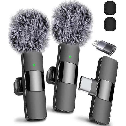 2 Pcs Wireless Lavalier Microphones for Iphone, Android, Ipad - Mini Wireless Clip-On Microphones Crystal Clear Sound Quality for Recording, Live Streaming,Vlog