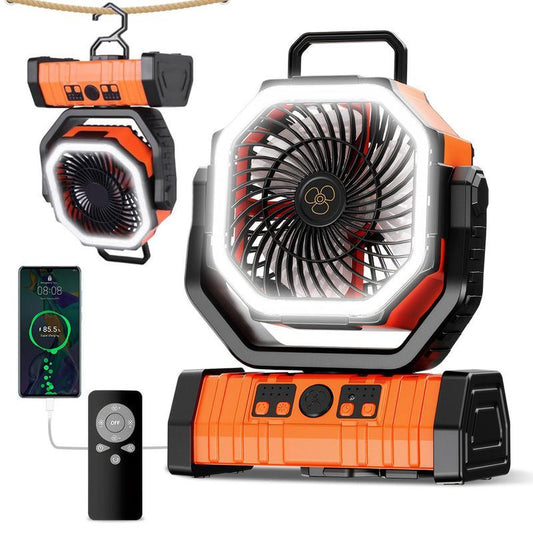 20000Mah Camping Fan with LED Lantern, Rechargeable Battery Operated Oscillating with Remote Hook Stroage Bag, Portable Tent Fan with Timer, 4 Speeds for Outdoor RV Jobsite Power Outage